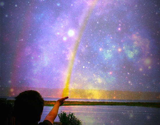 Rainbow and cosmos Photograph compilation by Lisa Hughes Anderson